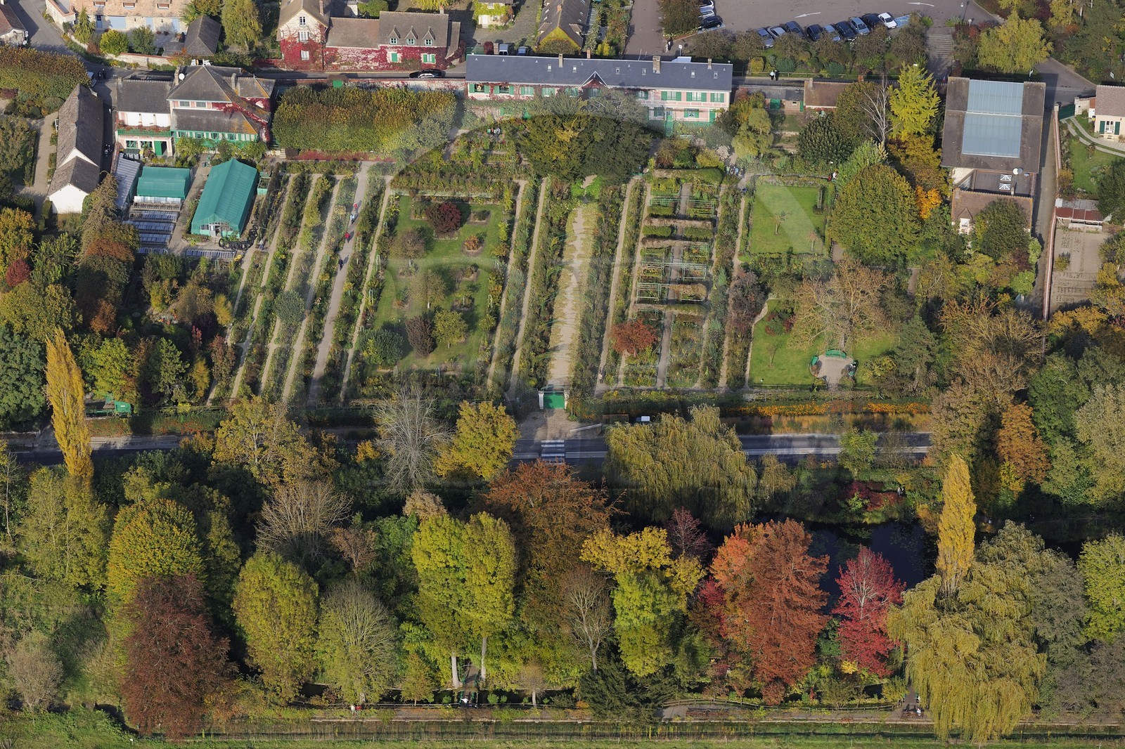 France, Eure, Giverny, Monet's house and garden (aerial view)