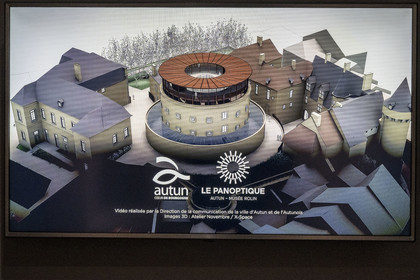 France, Saône-et-Loire (71), Autun, projet du musée Rolin pour 2028, le musée Rolin actuel à droite sera étendu aux deux bâtiments voisins qui bordent la place Saint-Louis: la prison circulaire du XIXe siècle et l’ancien Palais de Justice à gauche