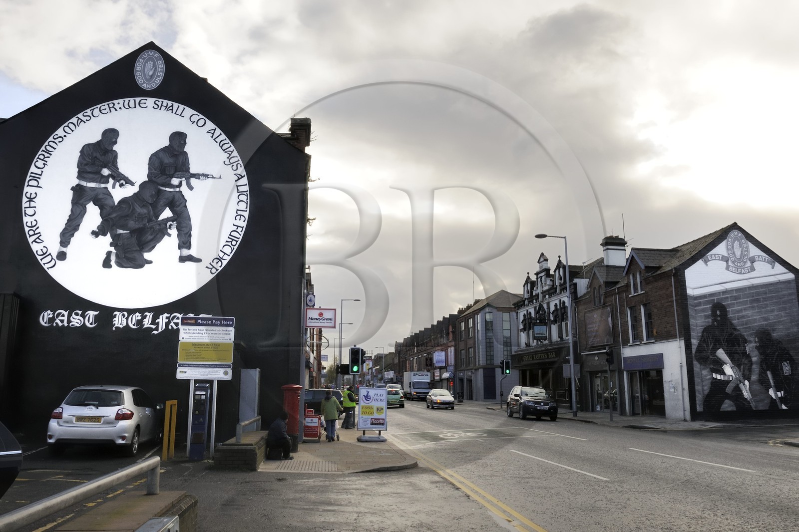 United Kingdom, Northern Ireland, East Belfast, protestant loyalist districts of Newtownards road, political wall paintings to the glory of Loyalist militias
