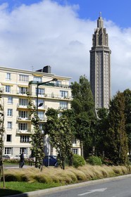 France, Seine-Maritime (76), Le Havre, Centre-ville reconstruit du Havre par Auguste Perret classé Patrimoine Mondial de l'UNESCO, la Tour Lanterne de l'église Saint-Joseph