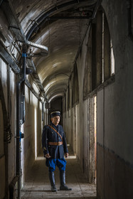 France, Alpes-Maritimes, Eze, Fort de la Revere in the Grande Corniche Forest Park and built between 1882 and 1885, Alain Fine in a mobile guard uniform from 1942