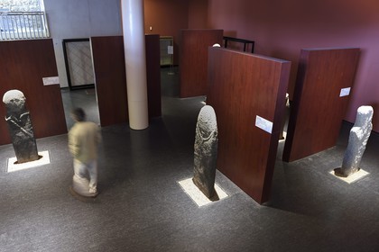 France, Corse du Sud, Sartene, corsican Museum of Prehistory and Archaeology, menhirs statues of armed characters
