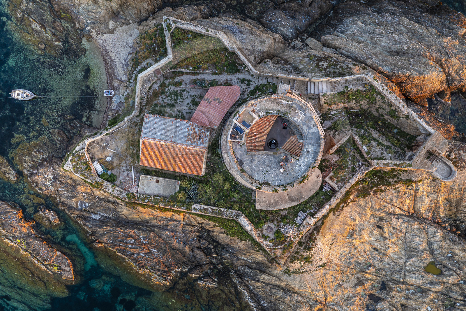 France, Var (83), Iles d'Hyères, parc national de Port Cros, Ile de Porquerolles, Fort du Petit Langoustier datant du XVIIème siècle sur son ilot (vue aérienne)