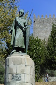 Portugal, Minho region, Guimaraes, town listed as World Heritage by UNESCO, statue of the first Portuguese King Alfonso Henriques
