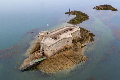 France, Finistère, Morlaix bay, Plouezoc'h, the Taureau castle built by Vauban in the 17th century (aerial view)