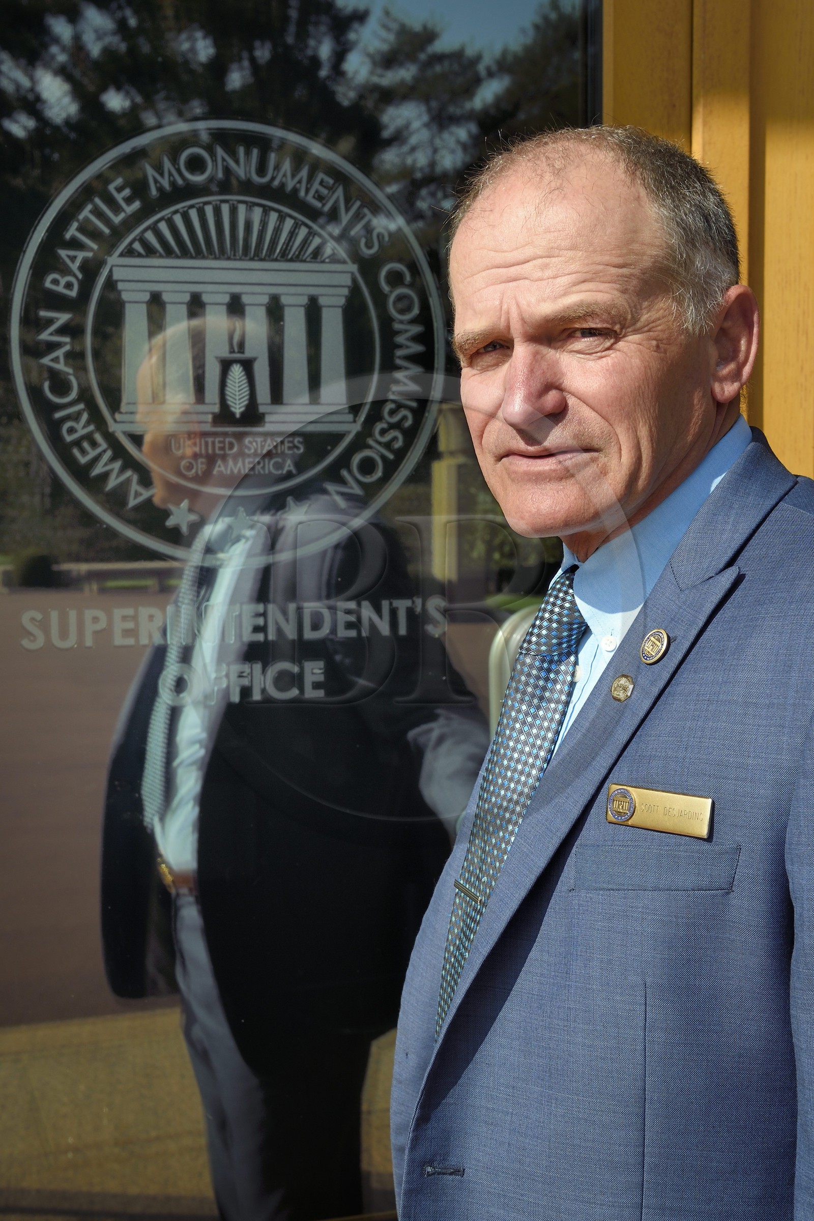 France, Calvados (14), Colleville-sur-Mer, plage du débarquement de Omaha Beach, Scott Desjardins, superintendant du cimetière américain