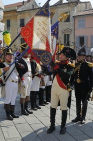 Italy, Liguria, Sarzana, Napoleon Festival, Napoleon reviews the troops on the Piazza Matteotti
