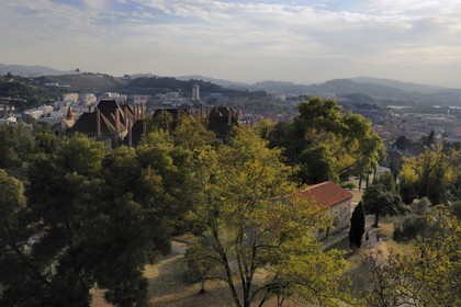 Portugal, Minho region, Guimaraes, town listed as World Heritage by UNESCO, view of the Paço dos Duces de Bragança (Palace of the Dukes of Braganza), the Igreja de Sao Miguel do Castelo (St Michael of the Castle church) and the City
