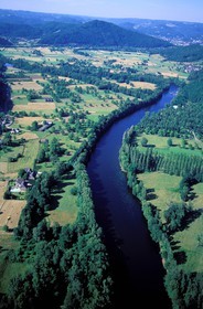 France, Correze, Dordogne river between the villages of Argentat and Beaulieu towards Bassignac les Bas (aerial view)