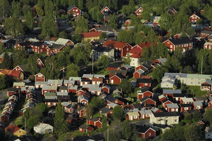Sweden, Lapland, Norrbotten County, Gammelstad, historical church village, listed as World Heritage by UNESCO (aerial view)