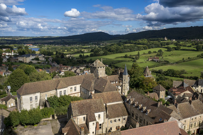 France, Saone et Loire, Autun, view of the city of Autun from the spires of Saint Lazare Cathedral, the bishopric in the episcopal castle