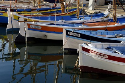 France, Var, Sanary-sur-Mer, traditional fishing boats called pointus in the port