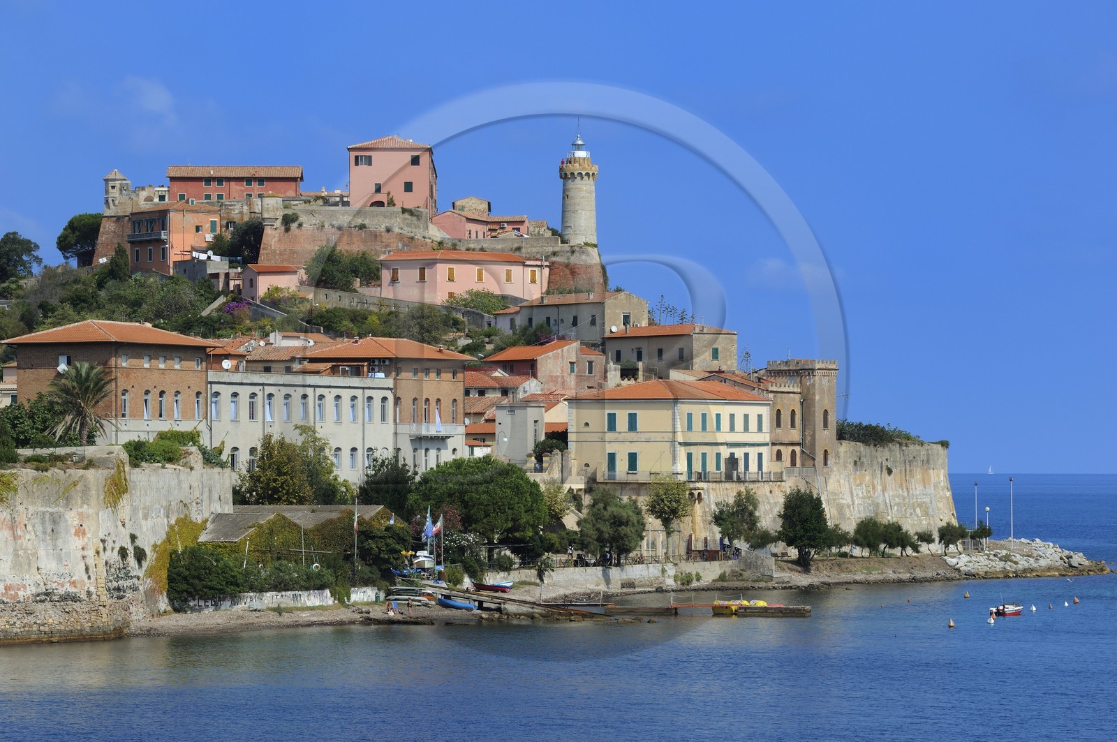 Italy, Tuscany, Elba Island, the Fort Stella and the lighthouse in Portoferraio