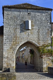 France, Dordogne, Perigord Pourpre, Monpazier, labelled Les Plus Beaux Villages de France (The Most Beautiful Villages in France), Saint-Jacques entrance
