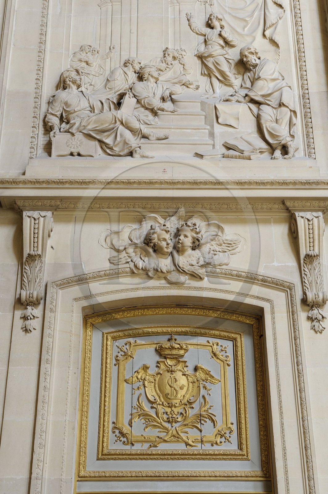 France, Yvelines (78), château de Versailles, classé Patrimoine Mondial de l'UNESCO, la Chapelle Royale, détail de la tribune