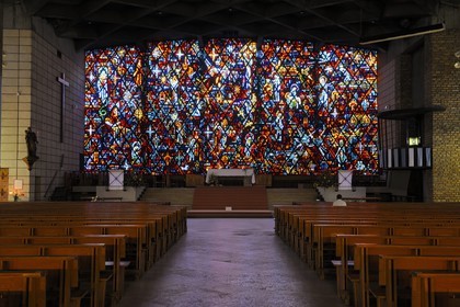 France, Vosges, Epinal, Notre-Dame-au-Cierge, the largest figurative stained glass in France conceived by Gabriel Loire