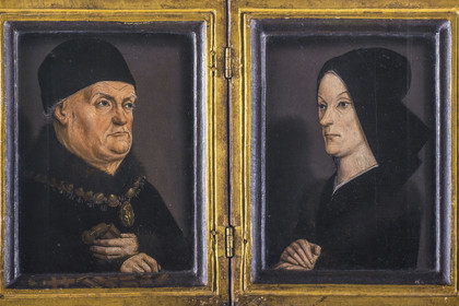 France, Bouches du Rhone, Tarascon, King René's castle dating from the 15th century, painting representing King René and his wife Jeanne