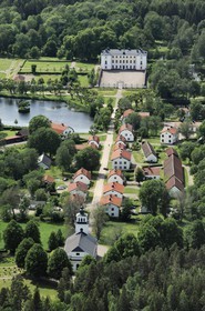 Sweden, Uppland, Forsmark bruk, former factory town (forge) spread between the mansion and the church (aerial view)