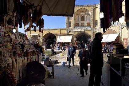 Iran, Isfahan Province, Isfahan, Bazar-e Bozorg (Great Bazaar), a massive covered bazaar which dates back almost 1300 years, main entrance on naghsh-i jahan square also known as Imam Khomeiny square, listed as World heritage by UNESCO