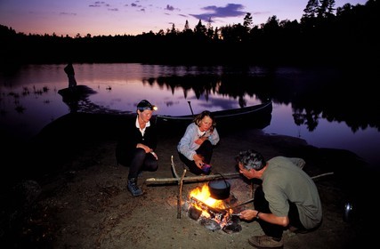 Canada, Quebec Province, La Verendrye Wildlife Reserve, Lake Victoria, preparing the coffee at the camp