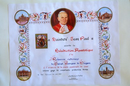 Canada, Quebec Province, Innu (or Montagnais) Amerindian church, portrait of Pope John Paul II