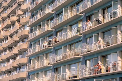 Belgium, West Flanders, Blankenberge, one of the uncountable buildings which line all the sea front