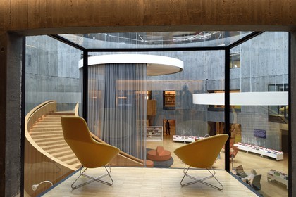 France, Seine Maritime, Le Havre, Downtown rebuilt by Auguste Perret listed as World Heritage by UNESCO, the little volcano artwork by architect Oscar Niemeyer, library and media library