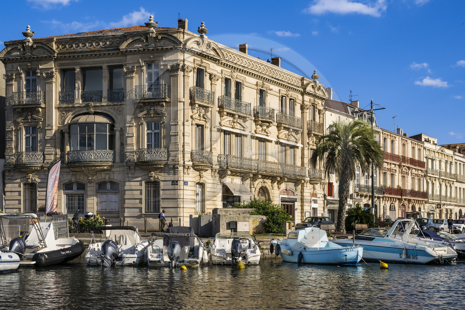 France, Hérault (34), Sète, à l'angle du canal Royal et du Canal de la Peyrade