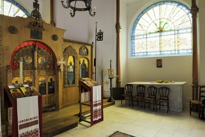 France, Vosges (88), Station thermale de Contrexéville, la chapelle orthodoxe dans le parc où sont inhummé la grande duchesse Wladimir et son fils