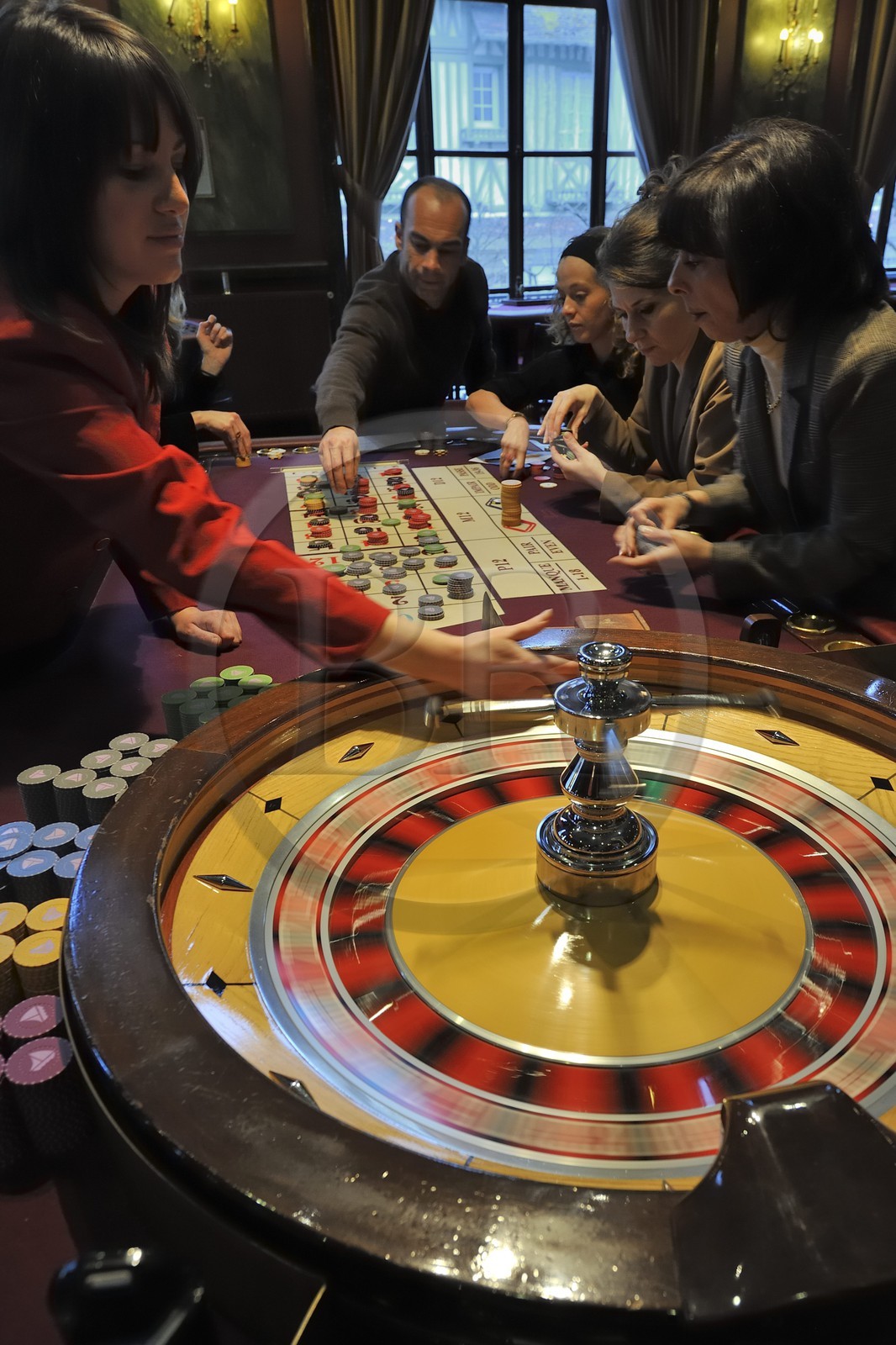 France, Calvados (14), Pays d'Auge, Deauville, le Casino, table de Roulette anglaise