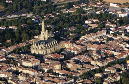 France, Ariege, old town of Mirepoix (aerial view)