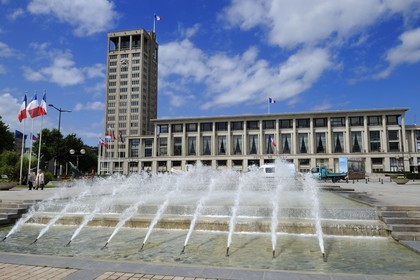 France, Seine Maritime, Le Havre, Downtown rebuilt by Auguste Perret listed as World Heritage by UNESCO, the City Hall of Perret (1958)