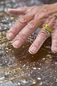 France, Hauts-de-Seine, Colombes, the french artist and lacquerer Isabelle Emmerique in her studio