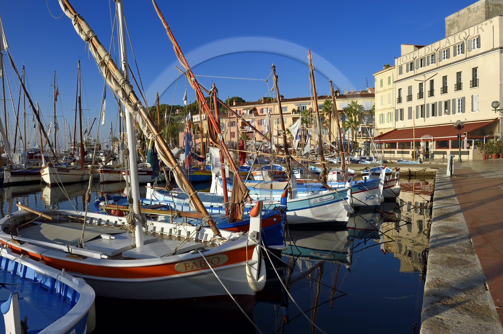 France, Var (83), Sanary-sur-Mer, barques traditionnelles de peche appelées pointus sur le port