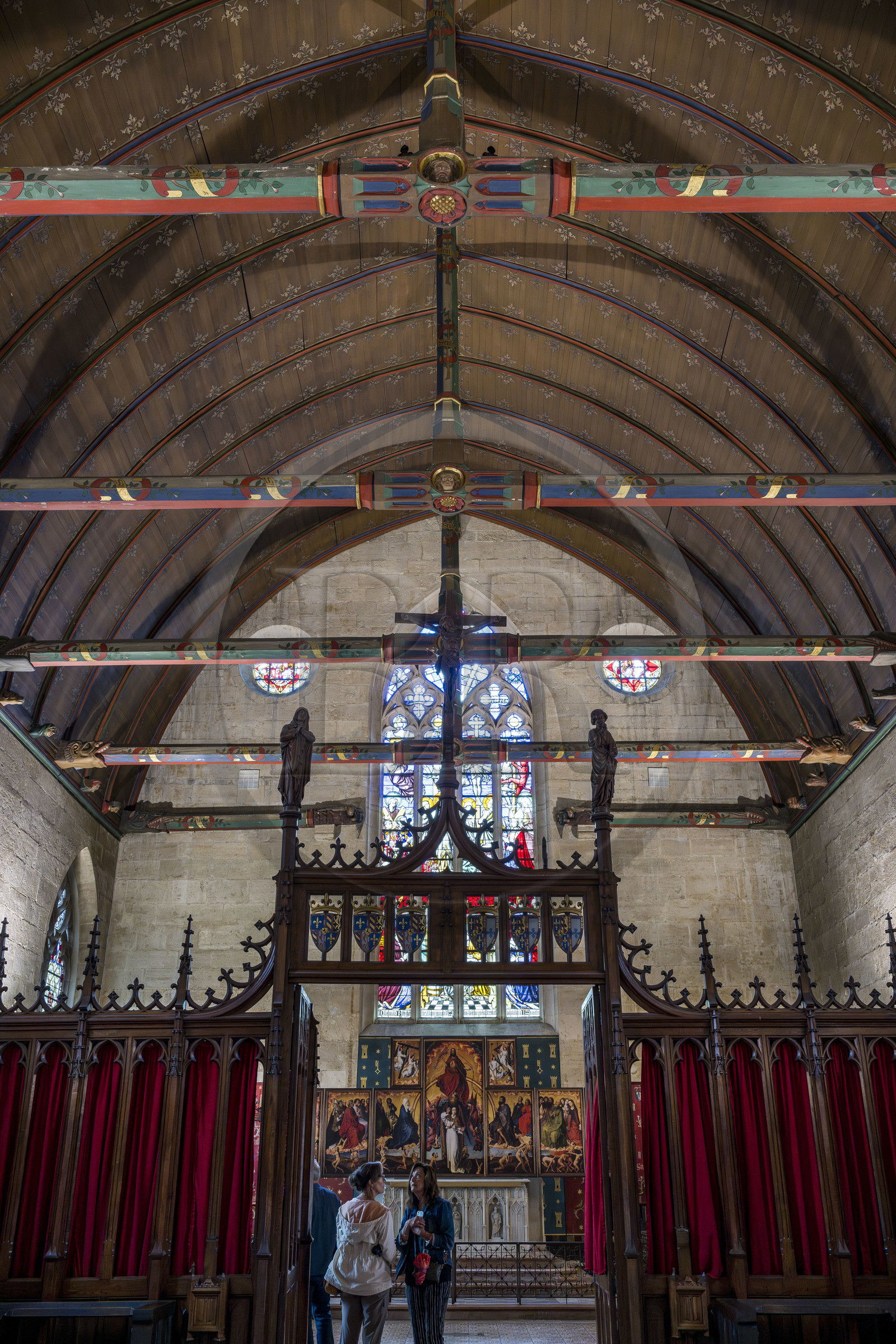 France, Côte-d'Or (21), Beaune, zone classée Patrimoine Mondial de l'UNESCO, Hospices de Beaune, l'Hôtel-Dieu, la chapelle au bout de la Grande salle des Pôvres et séparée par un jubé