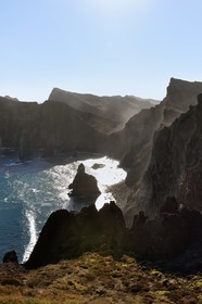 Portugal, Madeira Island, hike in the Ponta de Sao Lourenço nature reserve in the far east of the island, the Ponta do Rosto cliffs seen from the Miradouro da Luna