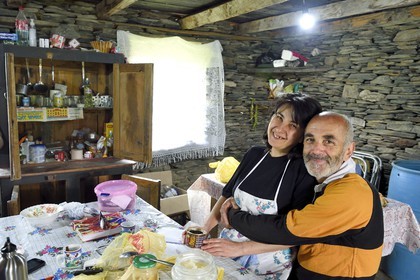 Georgia, Kakheti, Tusheti National Park, village of Shenako, Soso Pirashvili and Lia Otarashvili in their summer house
