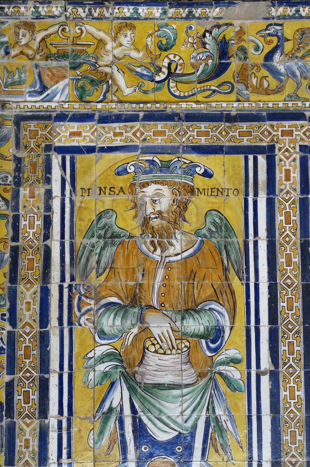 Espagne, Andalousie, Séville, Alcazar de Séville (Reales Alcazares de Sevilla), classé Patrimoine Mondial de l'UNESCO, Palacio Gotico, sala de las Bovedas, azulejos