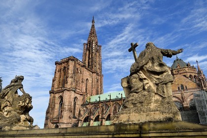 France, Bas Rhin, Strasbourg, old town listed as World Heritage by UNESCO, Notre Dame Cathedral seen from the Palais Rohan