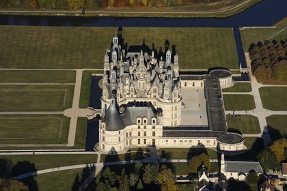 France, Loir et Cher, Loire Valley listed as World Heritage by UNESCO, Chateau de Chambord (aerial view)