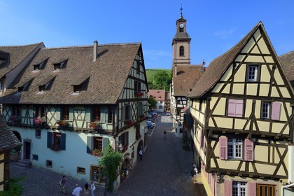France, Haut Rhin, Riquewihr, labelled Les Plus Beaux Villages de France (The Most Beautiful Villages of France), half-timbered houses and former Notre Dame Church