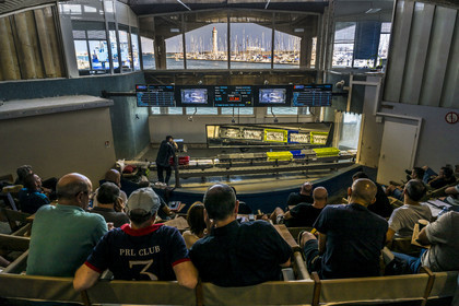 France, Herault, Sete, Fishing port, the fish auction and the mole Saint-Louis lighthouse in the background