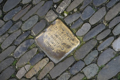Germany, Baden-Wurttemberg, Freiburg im Breisgau, Stolpersteine ​​stone against forget the deportation of Jewish and gypsies inhabitants of the city during the Nazi era, creation of the Berlin artist Gunter Demnig