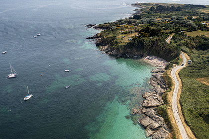 France, Morbihan, Groix Island, Red Sands beach (aerial view)