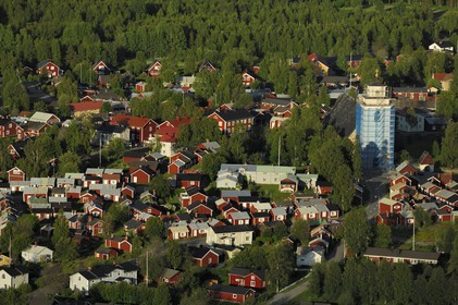 Suède, Laponie, comté de Norrbotten, Gammelstad, village-église historique classé Patrimoine Mondial de l'UNESCO (vue aérienne)
