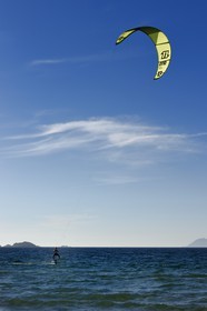 France, Var, Hyeres, Giens peninsula, Almanarre beach, Ariane Imbert on kitefoil, Kitesurf triple champion of France and Vice-World Champion of Race 2014