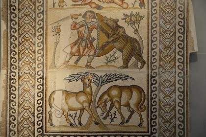 Israel, Jerusalem, Guivat Ram quarter, Israel Museum, department of archeology, room 6 called The Holy Land, church aisle mosaic of Kissufim, western Negev, 578 CE