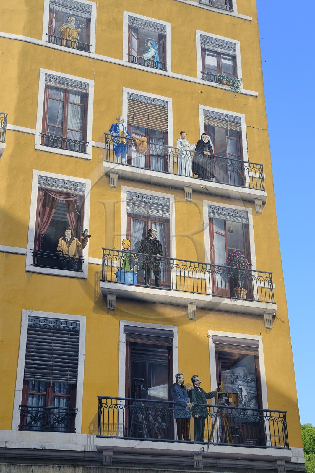 France, Rhône (69), Lyon, site historique classé Patrimoine Mondial de l'UNESCO, la fresque des lyonnais réalisée par la Cité de la Création, rue de la Martinière