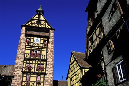 France, Haut Rhin, the Alsace Wine Route, Riquewihr village, labelled Les Plus Beaux Villages de France (The Most Beautiful Villages of France), Dolder Tower (Gate), 1291