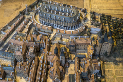 France, Paris, Marais district, Carnavalet Museum, model representing the Temple Enclosure and the dungeon around 1783-1787 shortly before its demolition